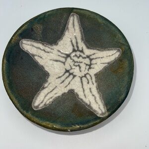 Jeremy Diller Raku Pottery Starfish Trinket Mahjong Dice Dish Plate Signed